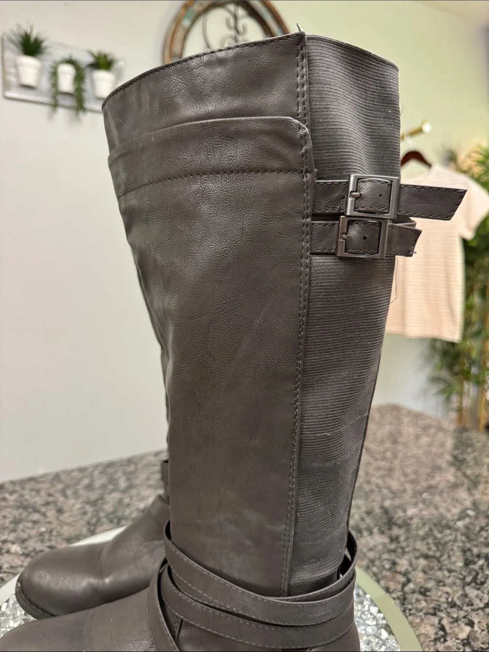 torrid tall gray straps and Buckle Riding Boots 8W
